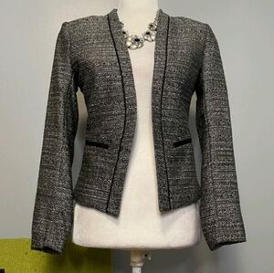 H&M Black White Tweed Open Blazer Jacket 6